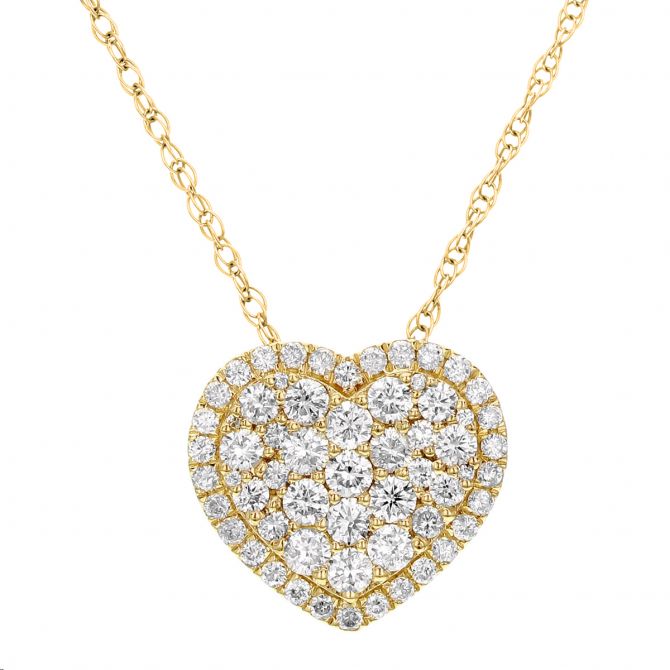 Diamond Pavé Heart Necklace in Yellow Gold, 16"