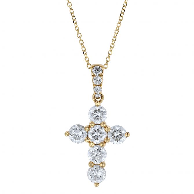 Diamond Cross Pendant in Yellow Gold, 16"