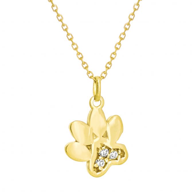 Diamond Paw Print Pendant in Yellow Gold, 18"