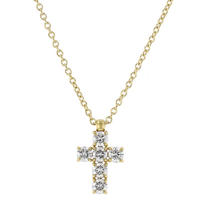 Diamond .36 cttw Cross Pendant in Yellow Gold, 16"