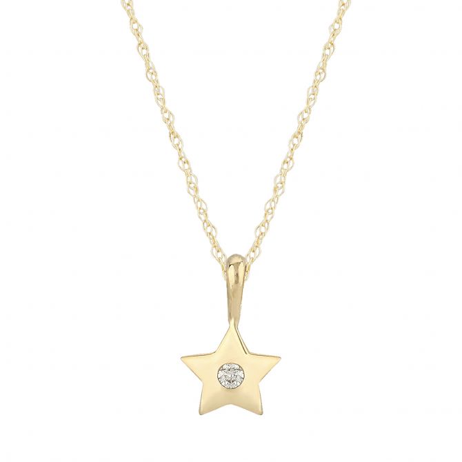 Yellow Gold Star Pendant with Flush Set Diamond, 18"