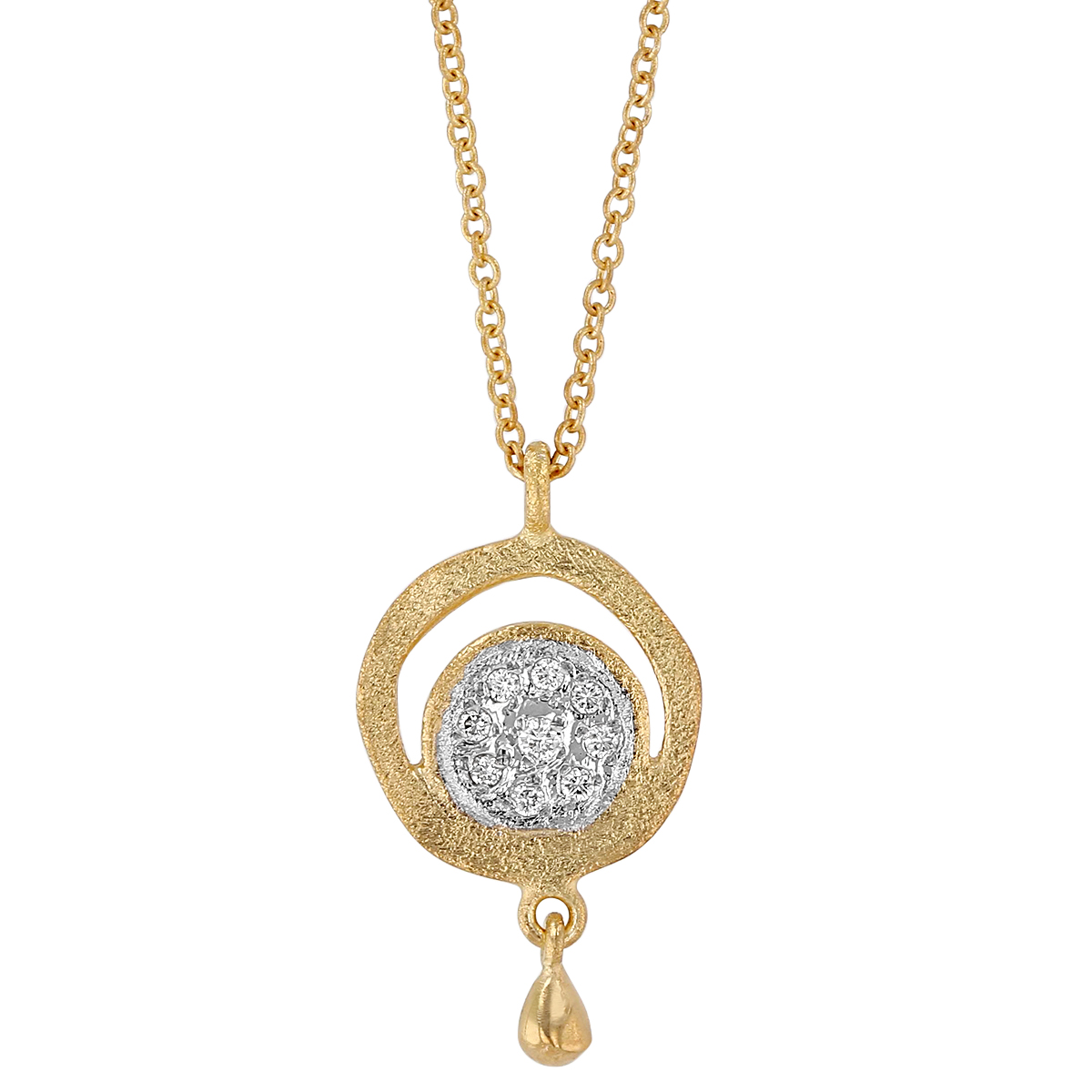 Marika Diamond Cluster Circle Pendant in Matte Yellow Gold with ...