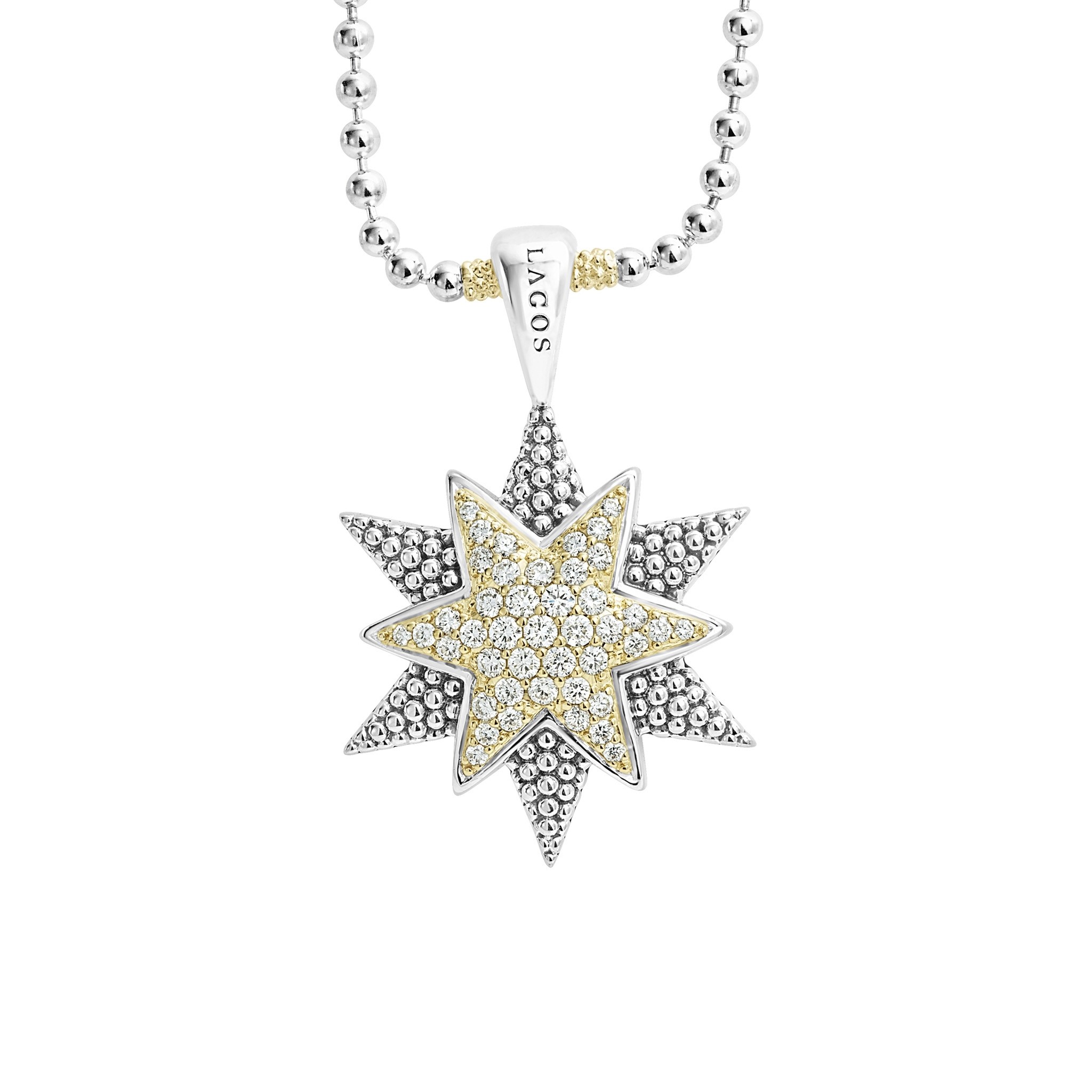 LAGOS Sterling Silver & 18K Yellow Gold Diamond Large North Star ...