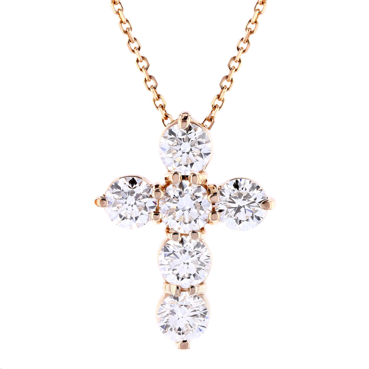 6 Stone Cross Necklace in Rose Gold 