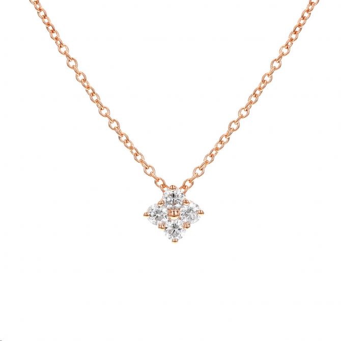 Diamond Tilted 4 Stone Square Pendant in Rose Gold, 16"