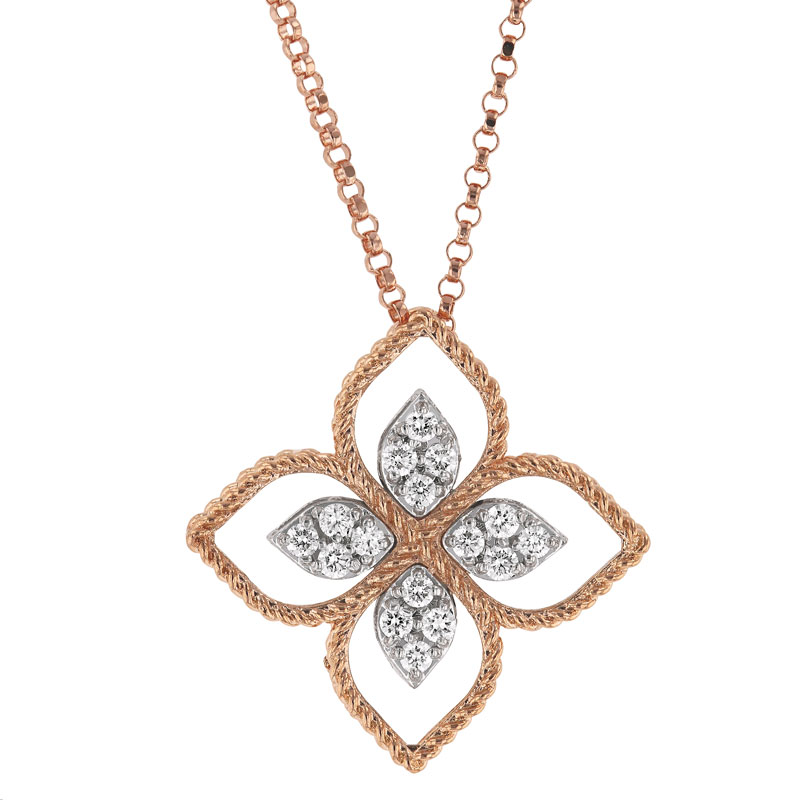 Roberto Coin Princess Flower Diamond Pave Pendant in Rose & White Gold ...
