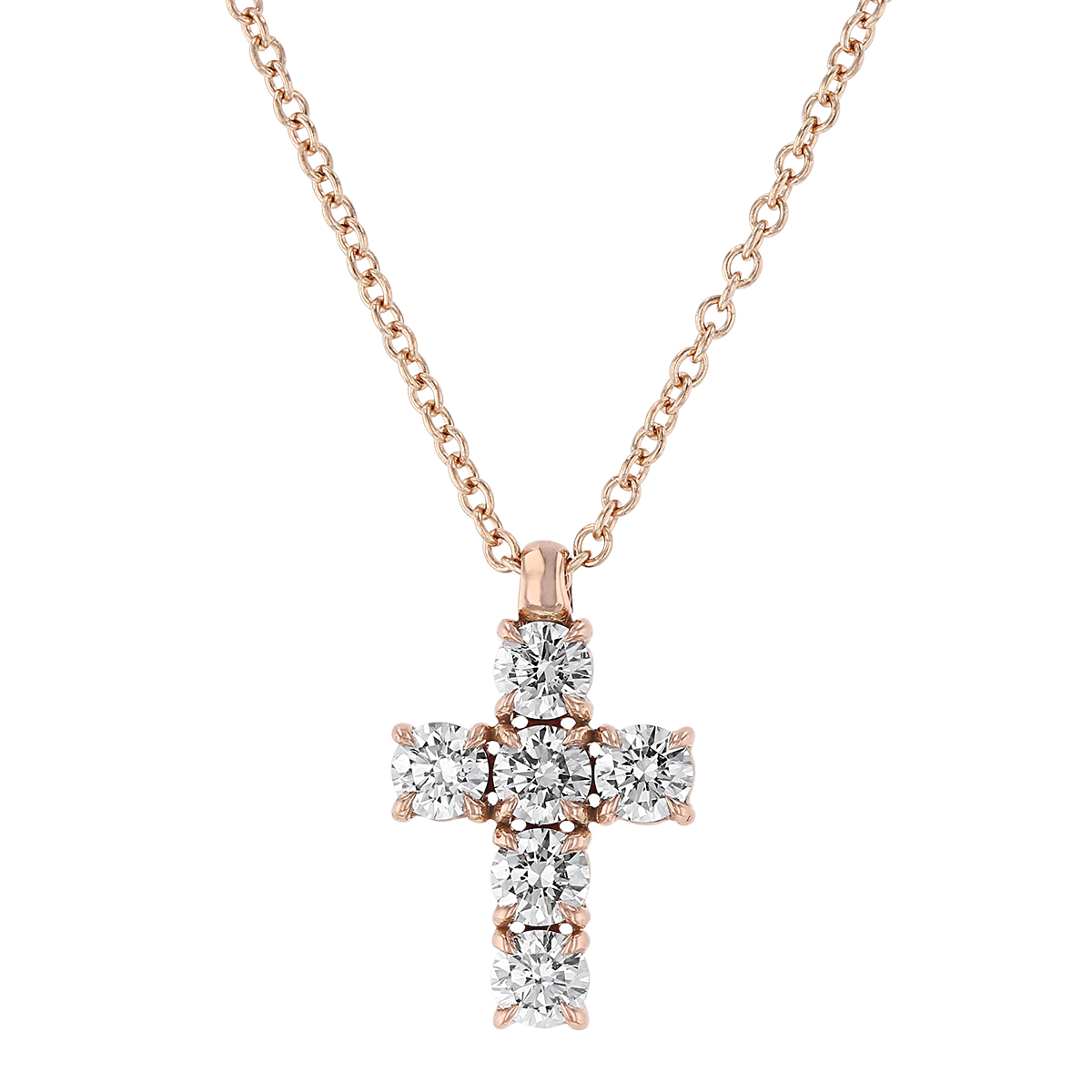 Precision Set Diamond .50 cttw Cross Pendant in Rose Gold, 16