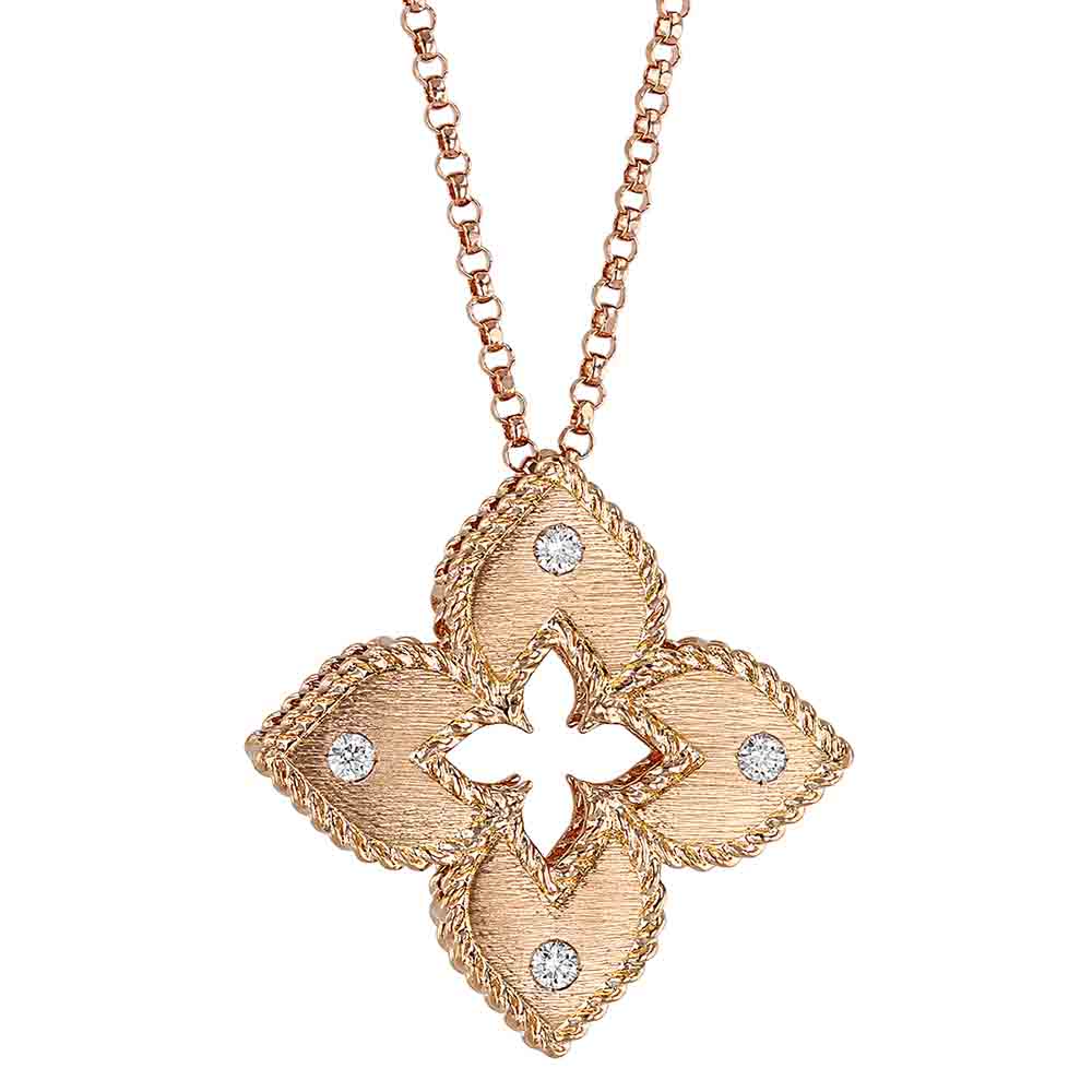 Roberto Coin Princess Flower Rose Gold Pendant with Diamonds