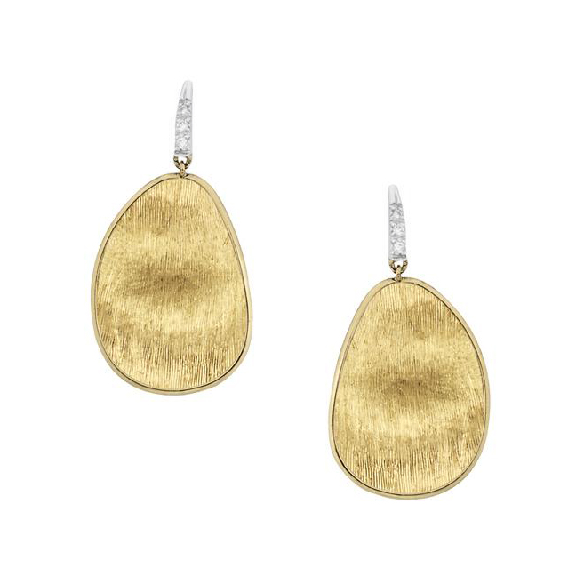 Marco Bicego Lunaria Yellow Gold & Diamond Pave Medium Drop Earrings 