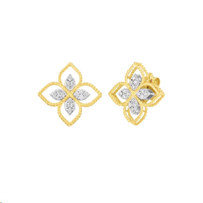 Roberto Coin Principessa Flower Diamond Pavé Two Tone Post Earrings