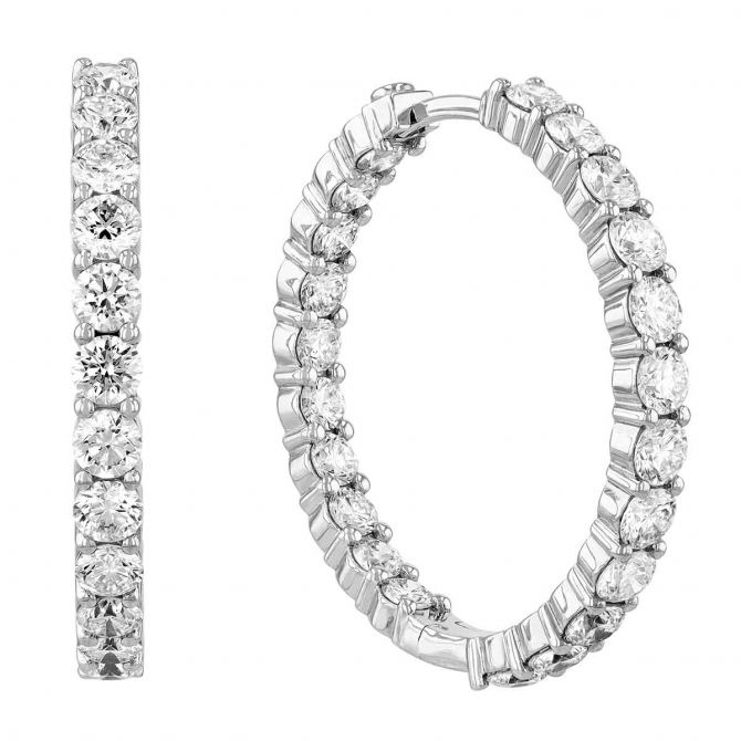 Roberto Coin Small White Gold Inside Out Diamond Hoop Earrings, 3.43 cttw