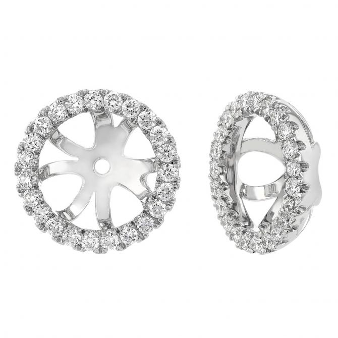 Diamond Halo Round Earring Jackets in White Gold, .23 cttw