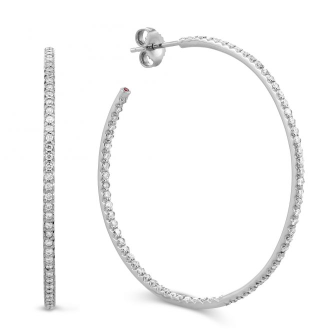 Roberto Coin Perfect Diamond Hoops Extra Large White Gold Hoop Earrings, 1.40 cttw