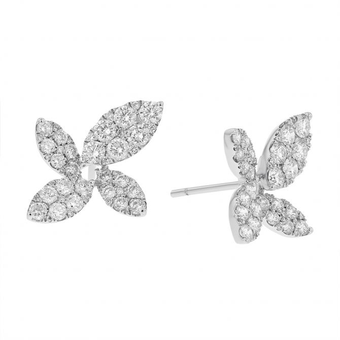 Roberto Coin Diamond Pavé Flower Earrings in White Gold