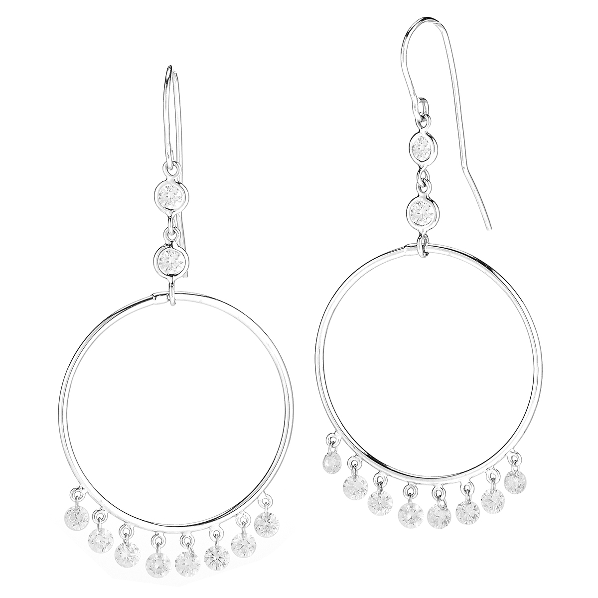 Aresa Dancing Diamond Fringe Circle Dangle Earrings in White Gold ...