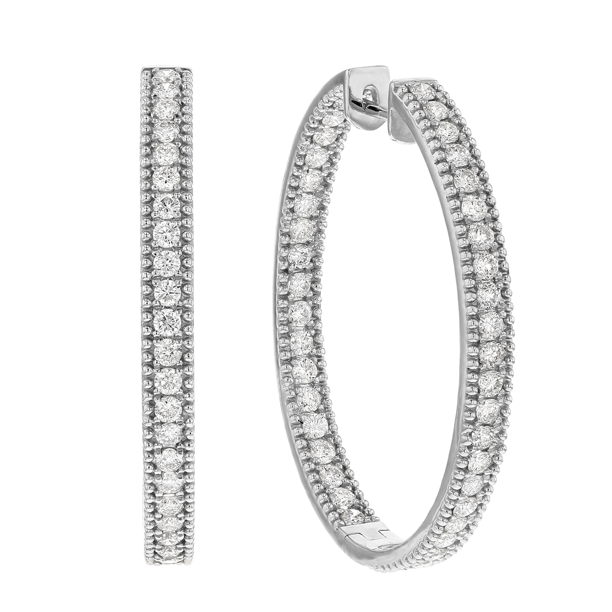 Diamond Milgrain Inside Out Oval Hinged Hoop Earrings in White Gold2, 2 ...