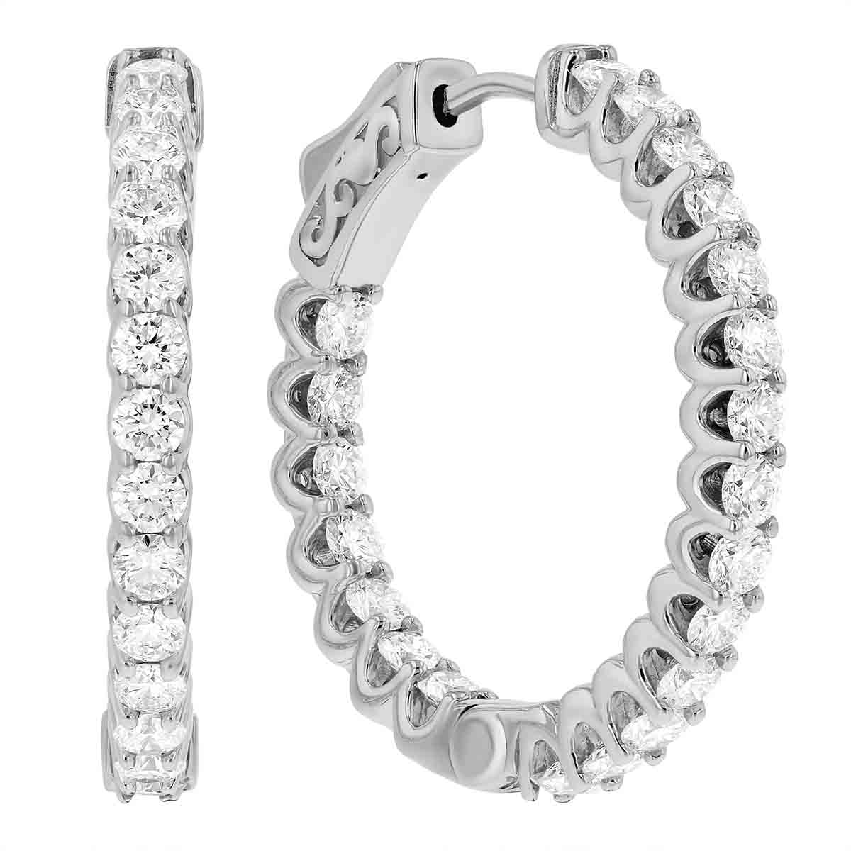 14K White Gold Diamond Inside Out Hoop Earrings, 2.09 cttw | Borsheims