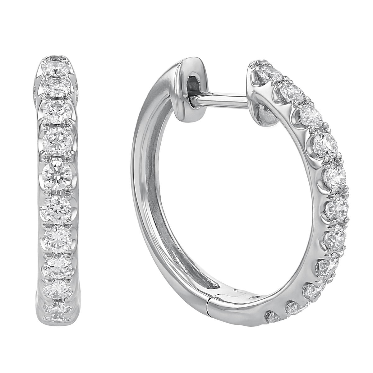 White Gold Diamond Hinged Hoop Earrings