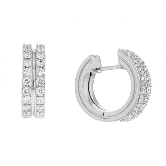 Roberto Coin Portofino White Gold 2 Row Diamond Round Hoop Earrings, 0.82 cttw