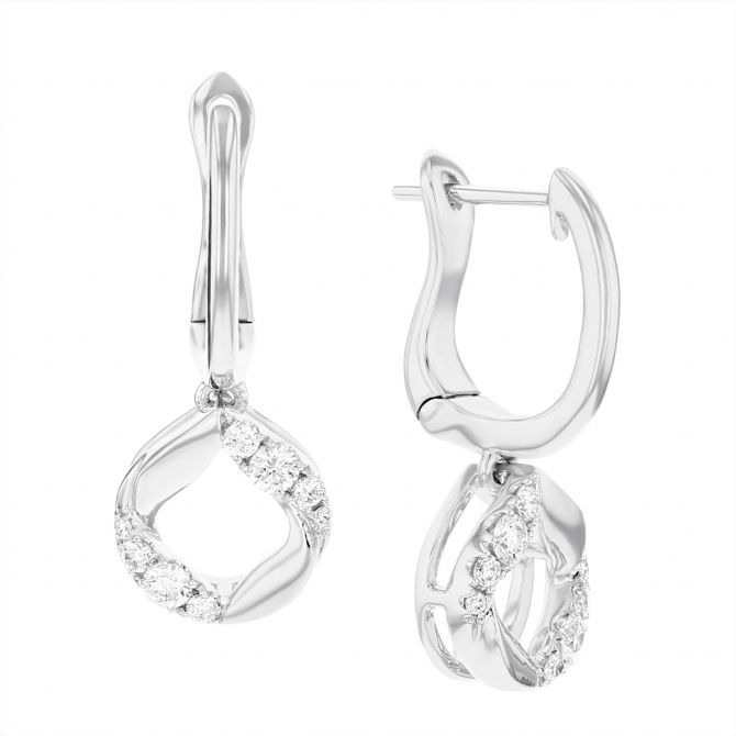 Frederic Sage Diamond & White Gold Halo Kiss Beveled Cushion Dangle Earrings