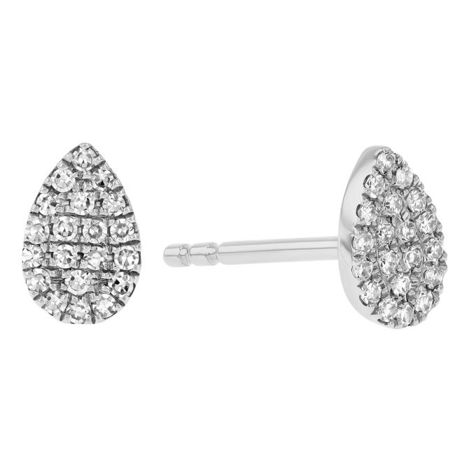 Diamond Pave Pear Shaped Stud Earrings in White Gold