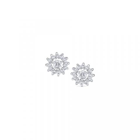 Diamond Sunburst Halo Stud Earrings in White Gold