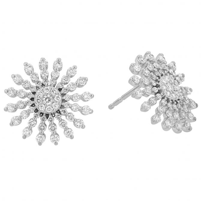 Roberto Coin Diamond Sunburst Post Earrings in White Gold