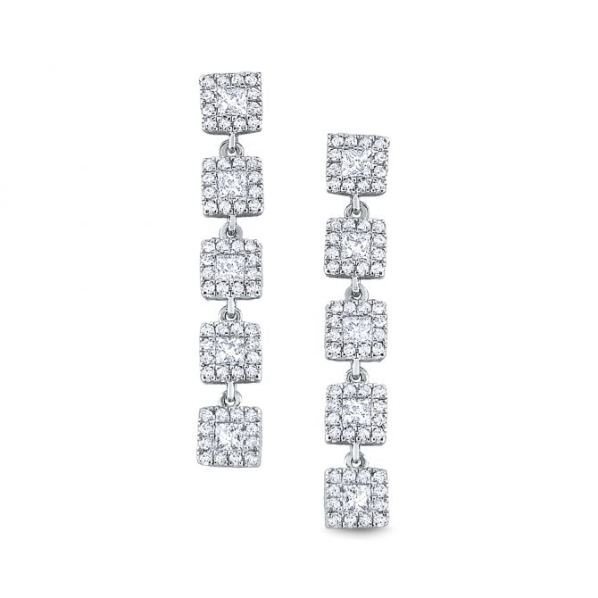 Diamond Frame Linear Drop Earrings in White Gold