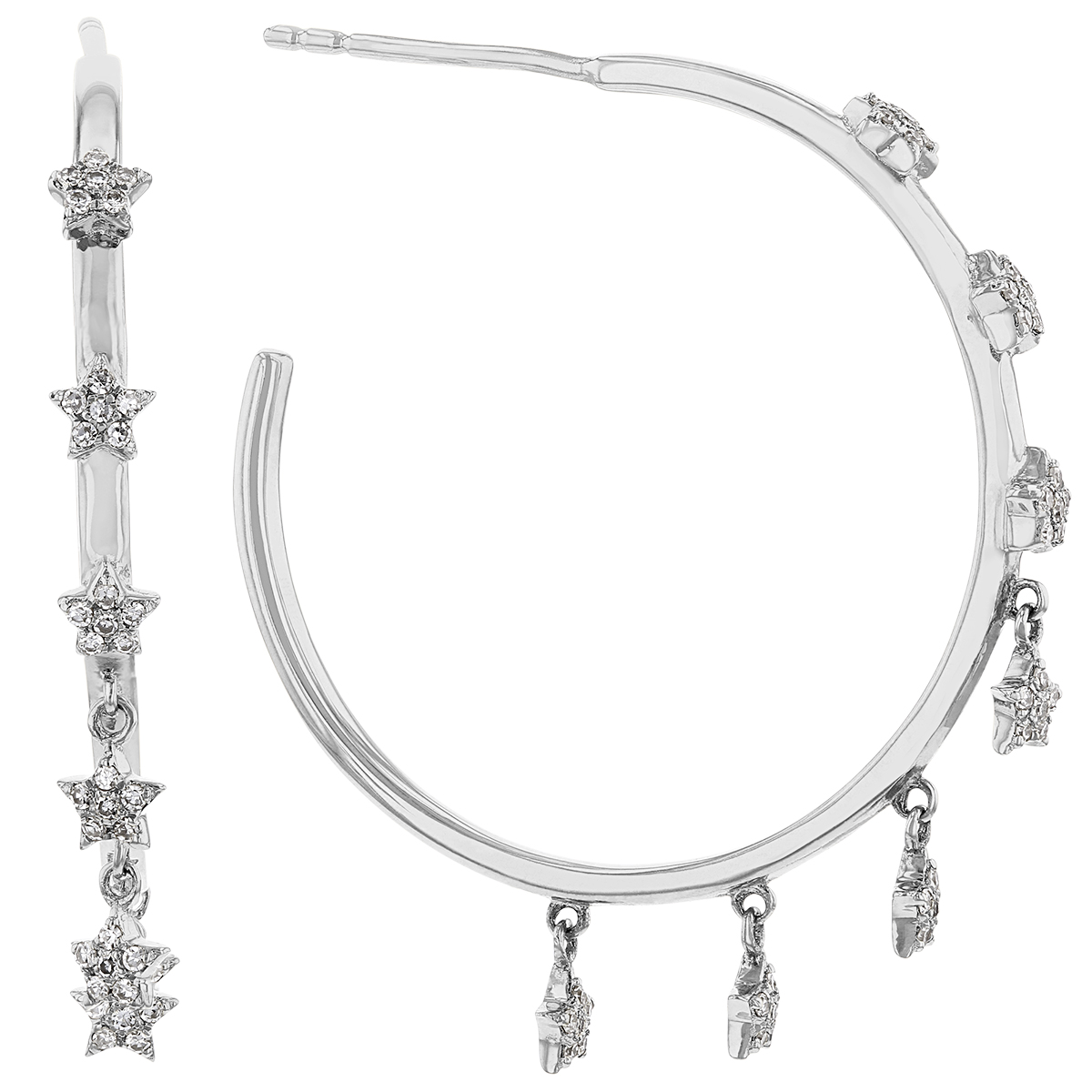 Diamond Star Dangle Fringe Hoop Earrings in White Gold | Borsheims