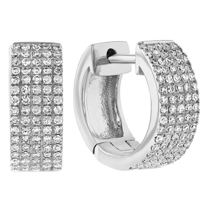 Diamond 5 Row Huggie Hoop Earrings in White Gold, 0.46 aptw