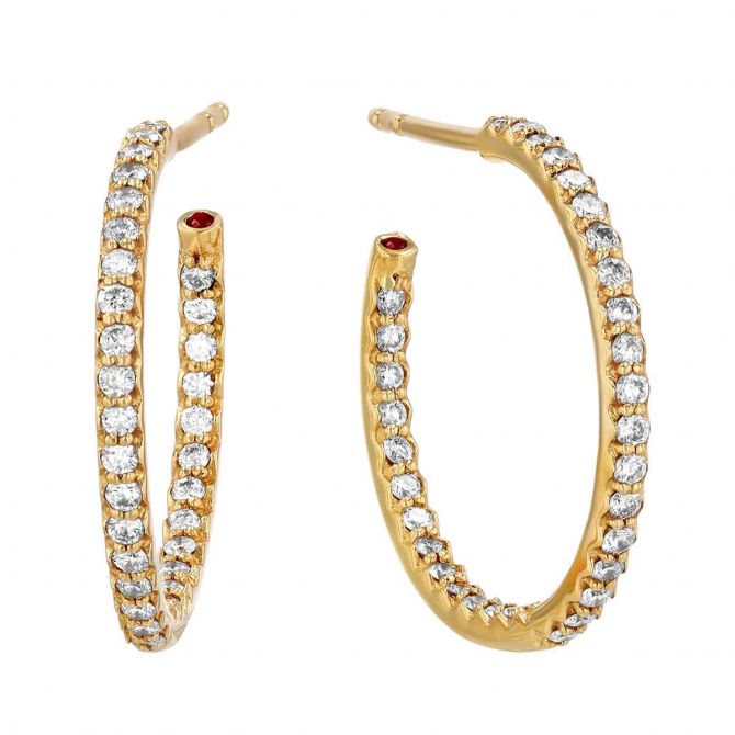 Roberto Coin Petite Yellow Gold Inside Outside Diamond Hoop Earrings, 0.52 cttw