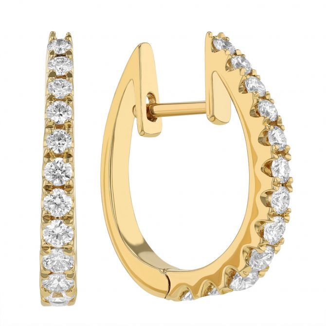 Diamond Hoop Earrings in Yellow Gold, 0.62 cttw