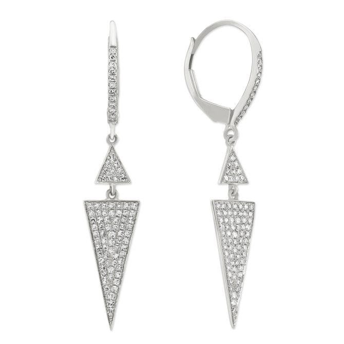 Doves Diamond Pavé Triangle Dangle Hoop Earrings in White Gold