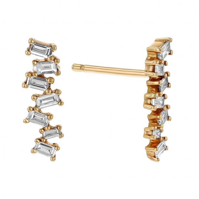 Baguette Diamond Cluster Earrings in Yellow Gold