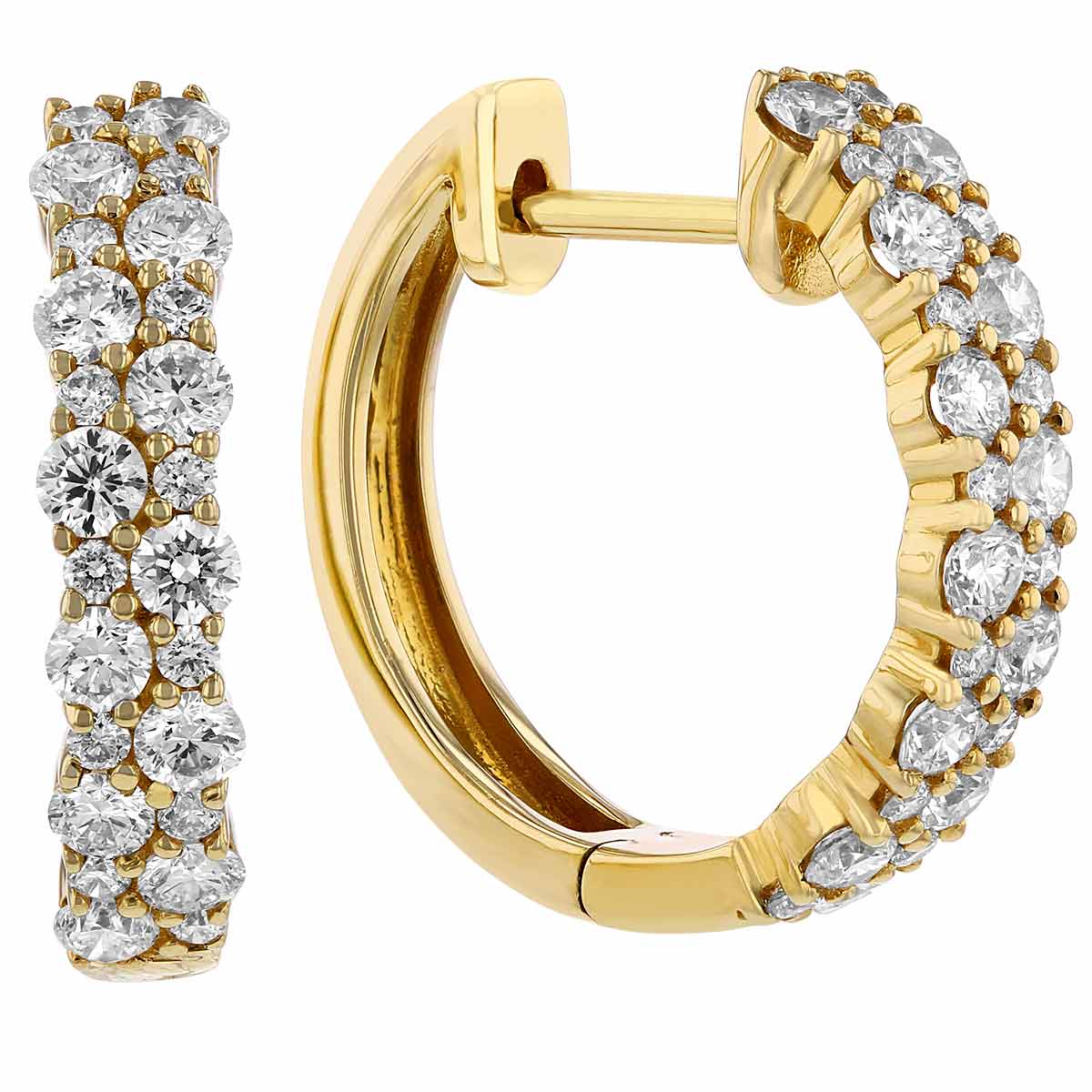 Diamond 2 Row Hinged Huggie Hoop Earrings In Yellow Gold Borsheims