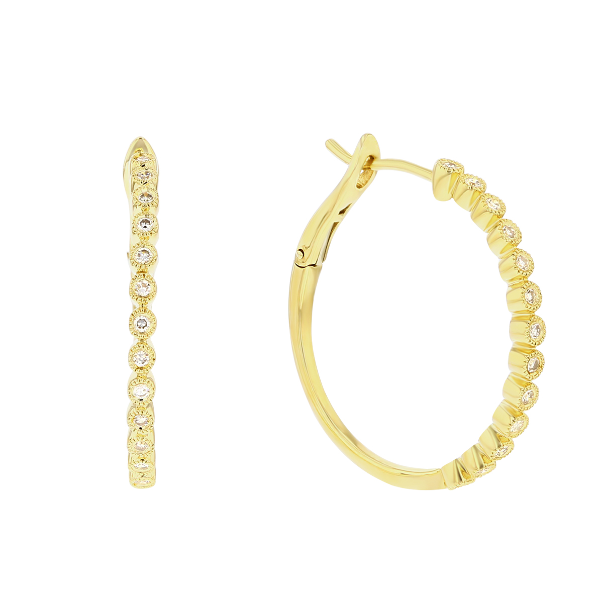 14K Yellow Gold Diamond Milgrain Bezel Set Hoop Earrings | Borsheims