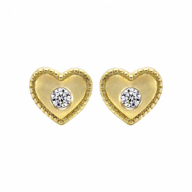 TARA Pearls Diamond Milgrain Heart Stud Earrings in Yellow Gold