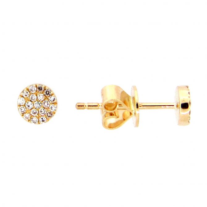 Diamond Pavé Dainty Disc Stud Earrings in Yellow Gold