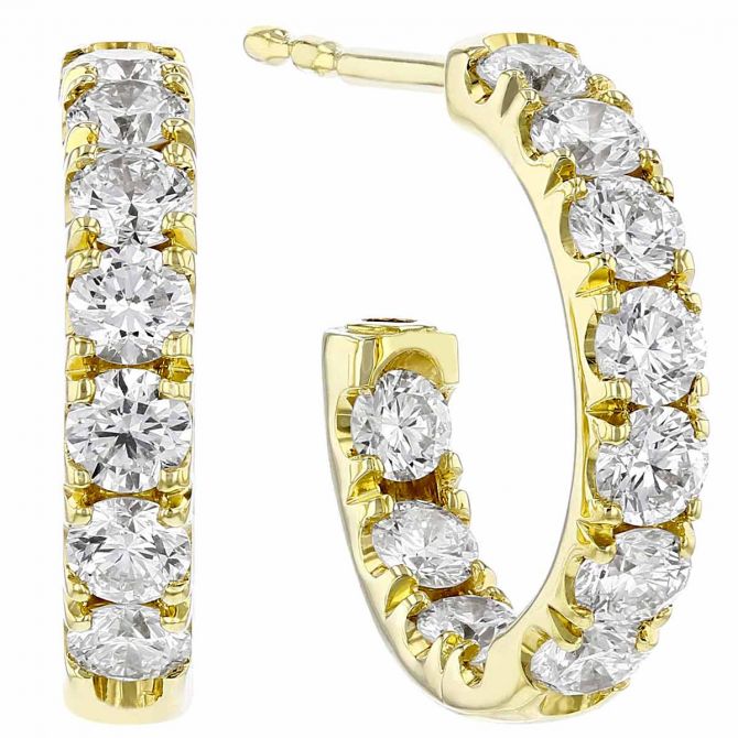 Roberto Coin Diamond Inside Out Open Hoop Earrings in 18K Gold, 1.30 cttw