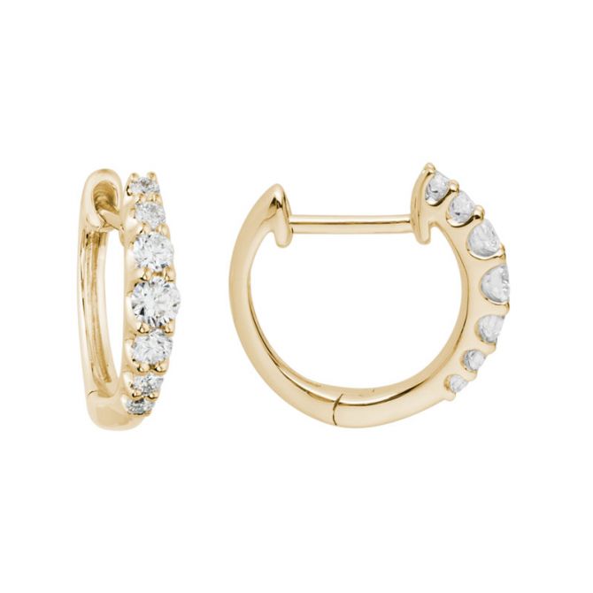 Diamond Graduated Huggie Hoop Earrings in Yellow Gold, 0.38 cttw