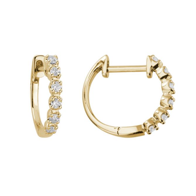 Diamond Petite Hinged Huggie Hoop Earrings in Yellow Gold, 0.17 cttw