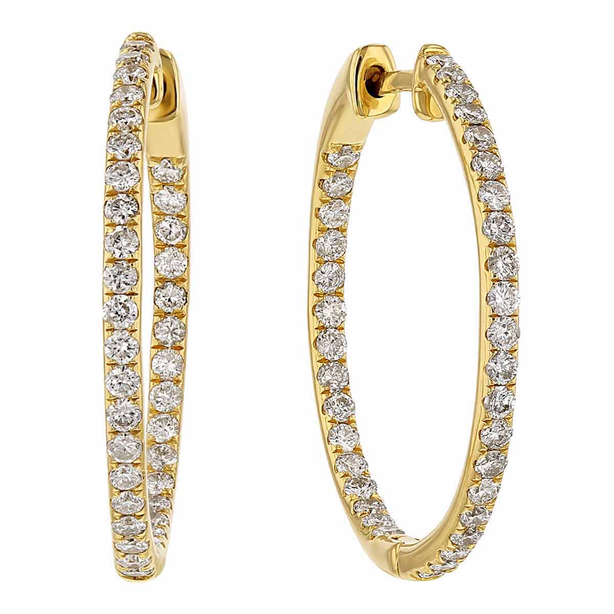 Diamond Inside Out Push-Lock Hoop Earrings in Yellow Gold, 1.00 cttw ...