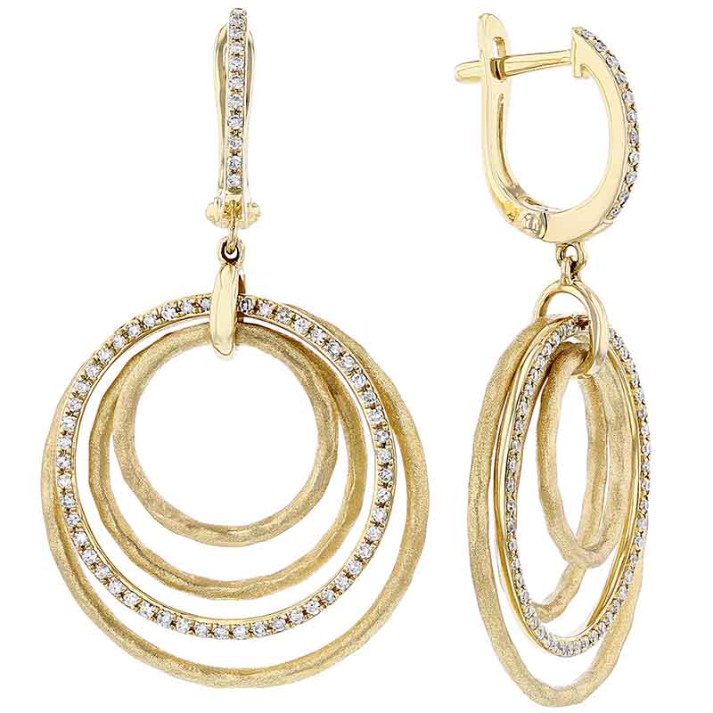 Diamond Multi Open Circle Dangle Huggie Earrings in Yellow Gold | Borsheims