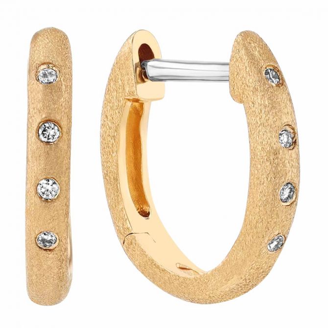 4 Diamond Huggie Hoop Earrings in Satin Yellow Gold