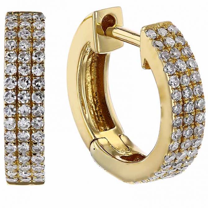 Diamond 3 Row Huggie Hoop Earrings in Yellow Gold, 0.27 aptw