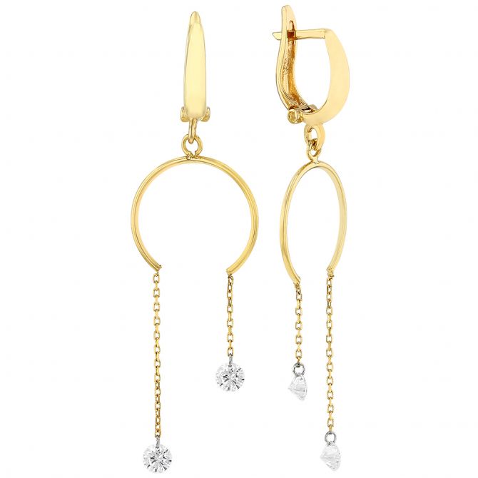 Aresa Diamond Horseshoe Leverback Dangle Earrings in Yellow Gold