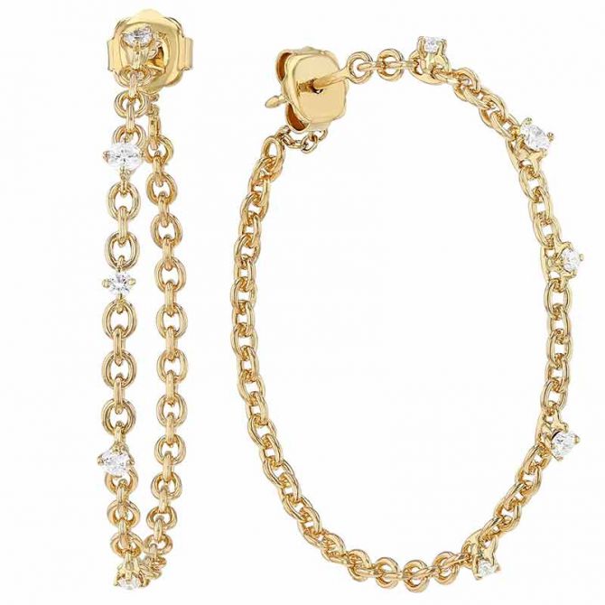 Mattia Cielo Diamond Chain Hoop Earrings in Yellow Gold