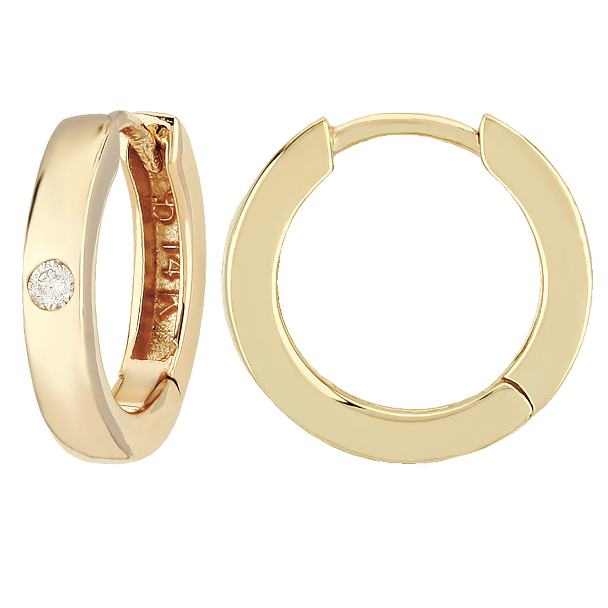 Yellow Gold Huggie Hoop Earrings With Flush Set Diamonds 15 Mm Borsheims