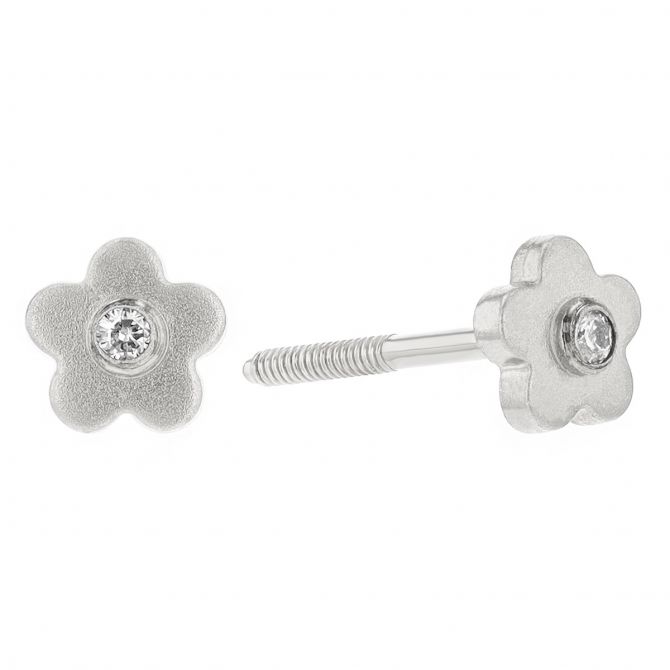 Bezel Set Diamond Center Flower Children's Stud Earrings in Sterling Silver