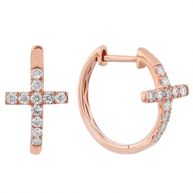 Diamond Cross Hoop Earrings in Rose Gold